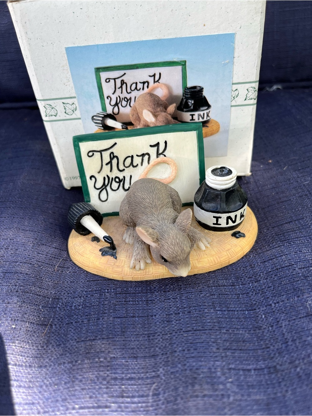 Fitz and Floyd Gray and Cream Mouse with Ink Bottle Thank You Figurine